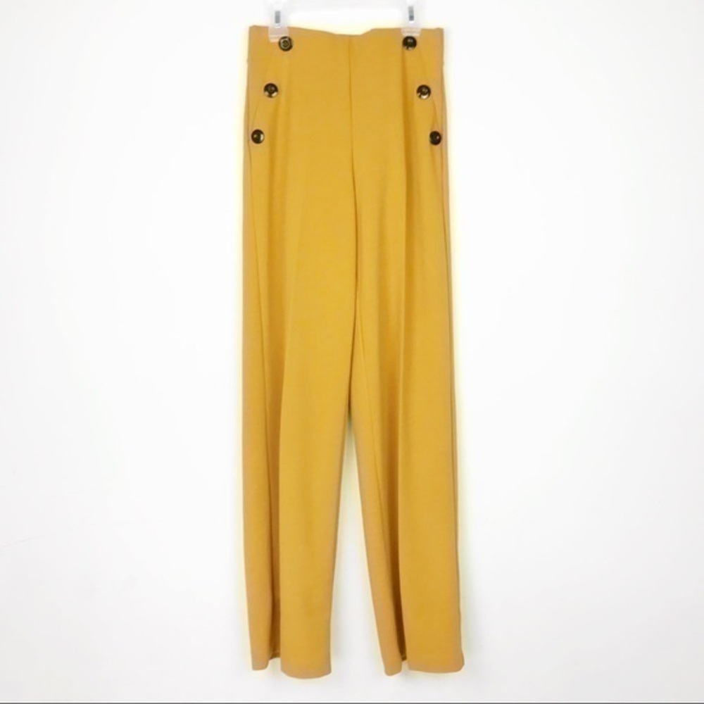 Mustard yellow high waist wide leg pants s…
